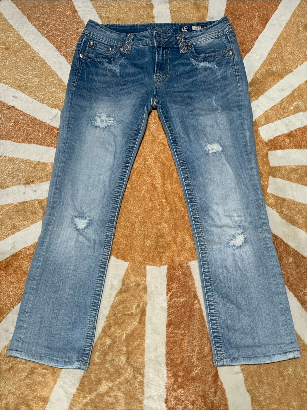 Miss Me Light Blue Straight Leg Distressed Jeans